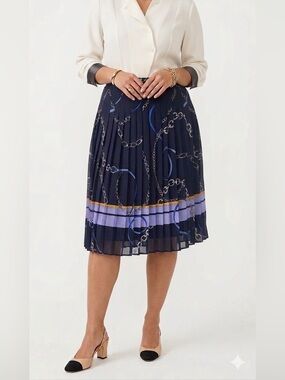 Ann Taylor Ribbon Chain Nautical Navy Pleated Skirt